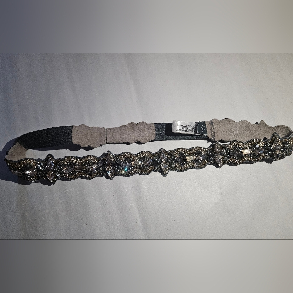 Deepa Gurnani Crystal Embellished Skinny Belt Elastic S/M Boho Glam Statement